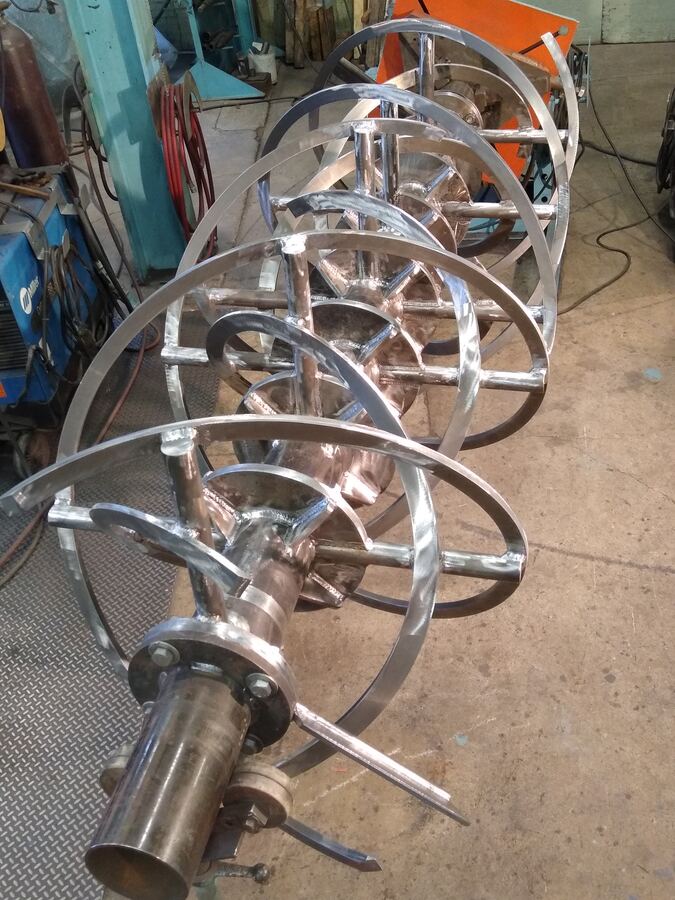 Stainless steel agitator shafts staged for finishing